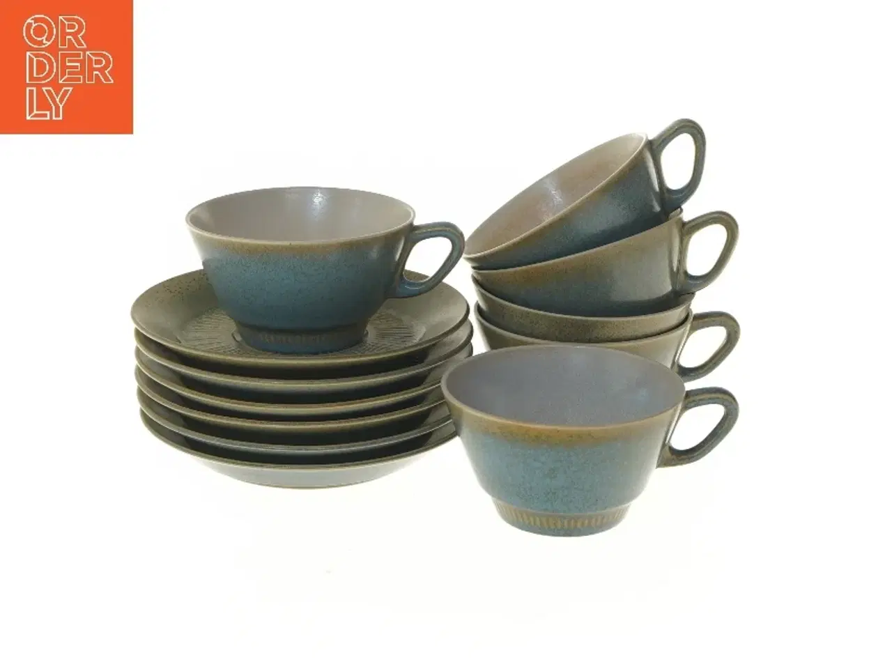 Billede 1 - Kaffekop og underkop sæt fra Grøn Nøddebo fra Knabstrup (str. Ø 15,5 og 10, 6 styk cm)
