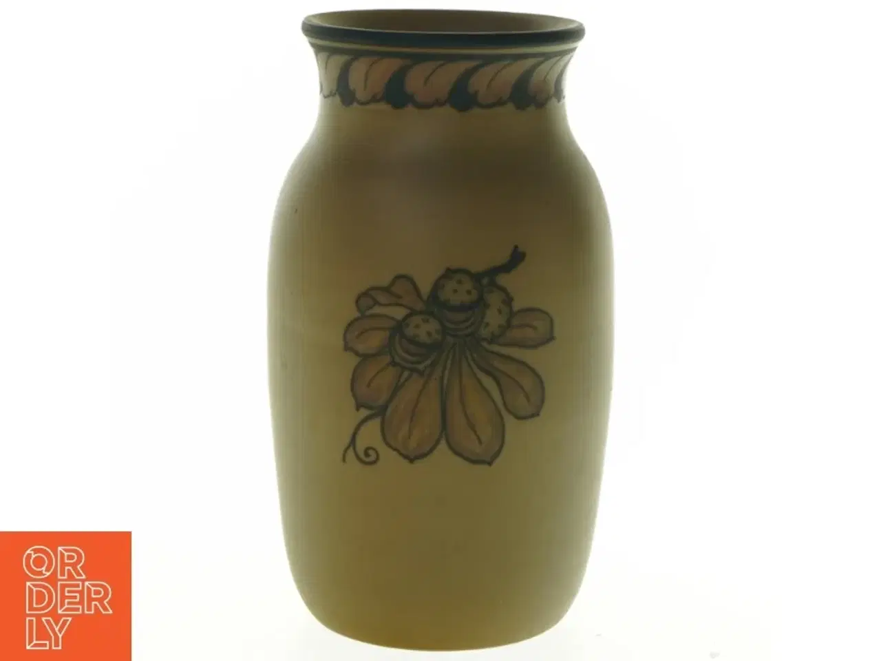 Billede 2 - Bornholmsk keramikvase med blomsterdekoration (str. H. 20 cm)