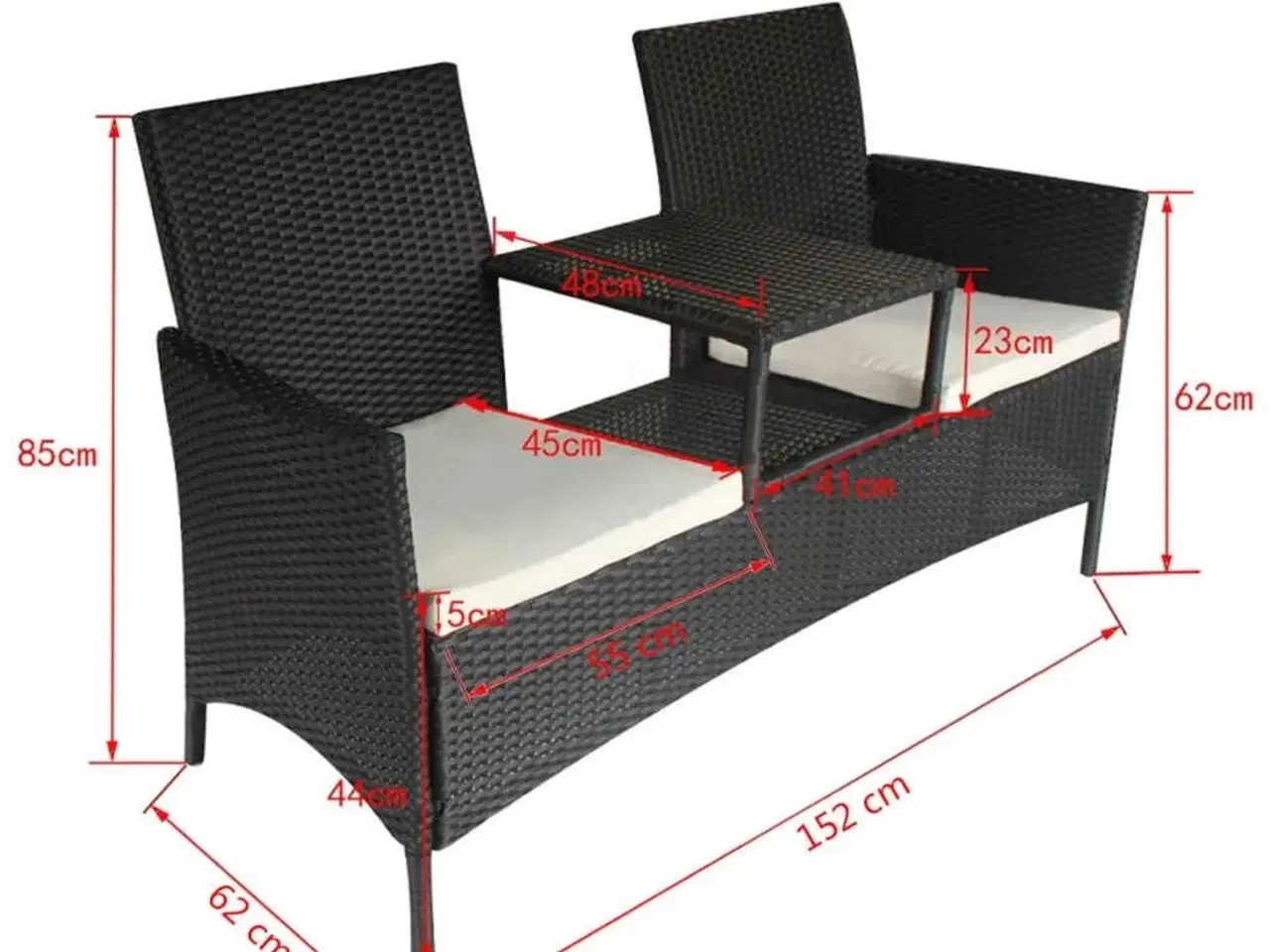 Billede 5 - 2-personers havebænk med bord polyrattan sort