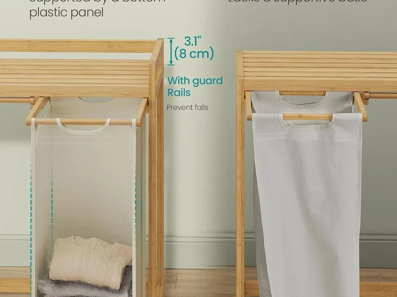 Billede 6 - Vasketøjssorterer med 3 rum, hylde og sidelommer – 150 l, cremehvid (94 × 33 × 78 cm)