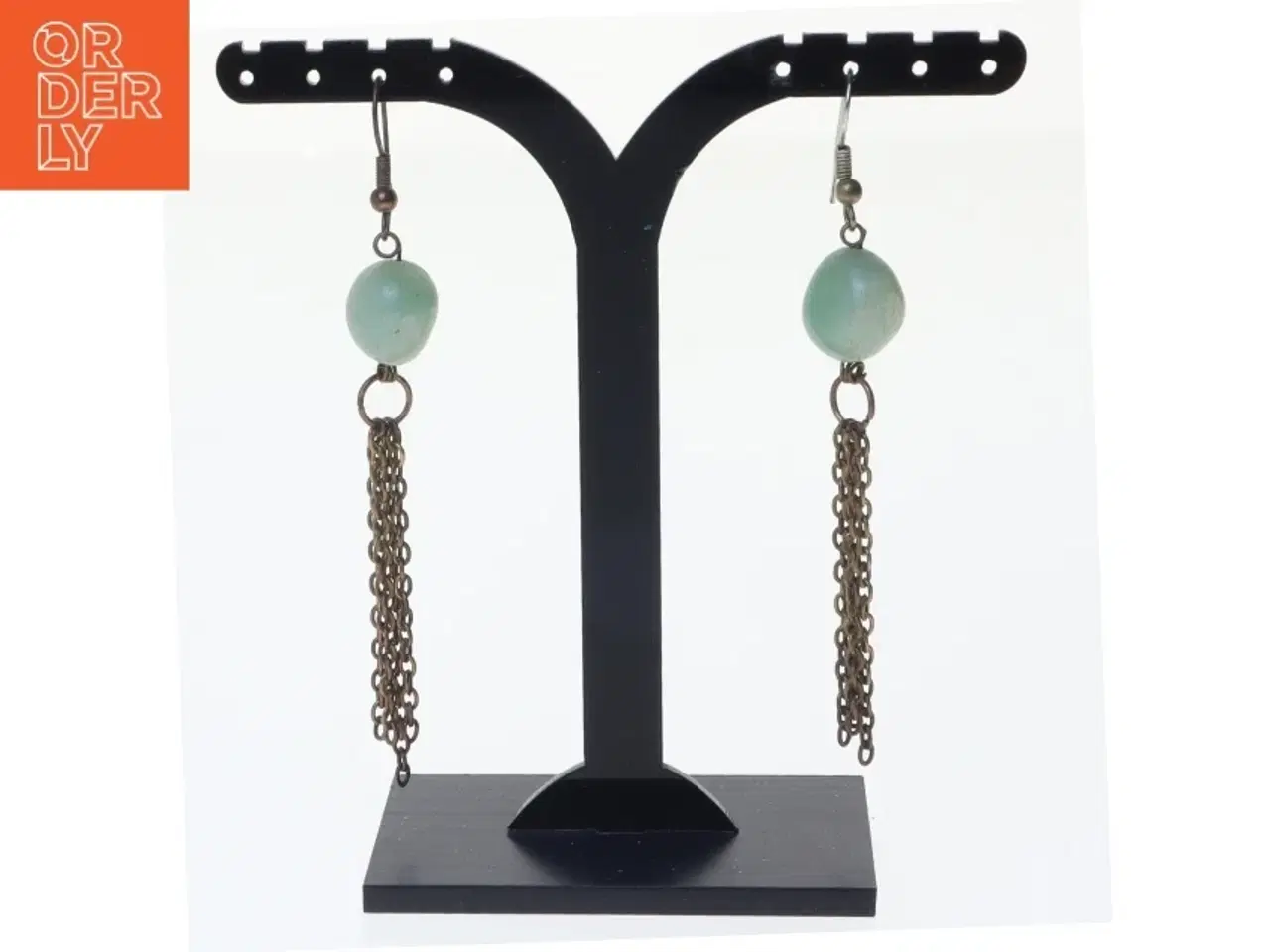 Billede 1 - Øreringe med turkis sten og kæder (str. 8 x 1 cm)