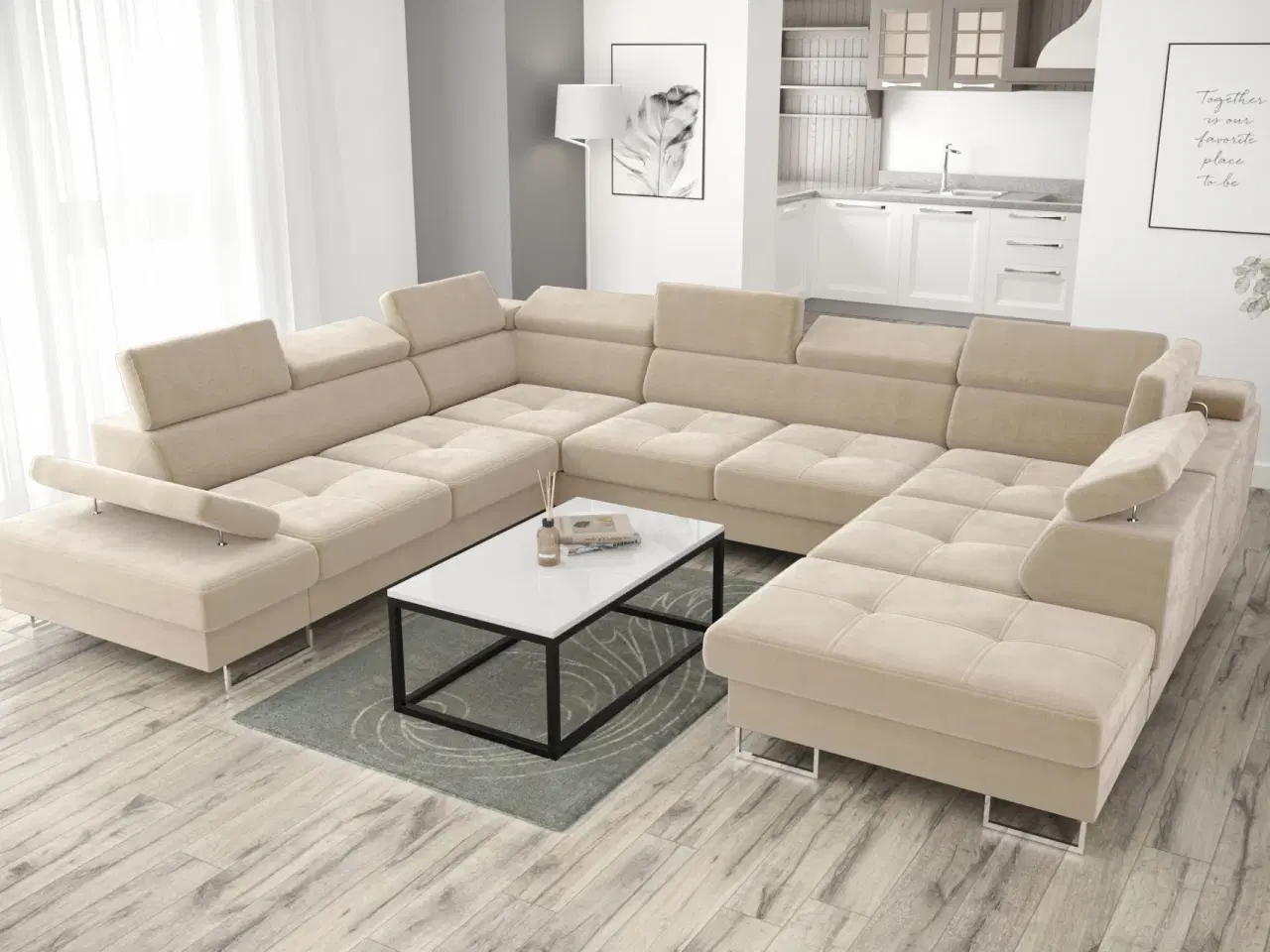 Billede 1 - GALAKSE MAX I HJØRNESOFA MED SOVEFUNKTION 280x350x225 Beige E17 VENSTRE