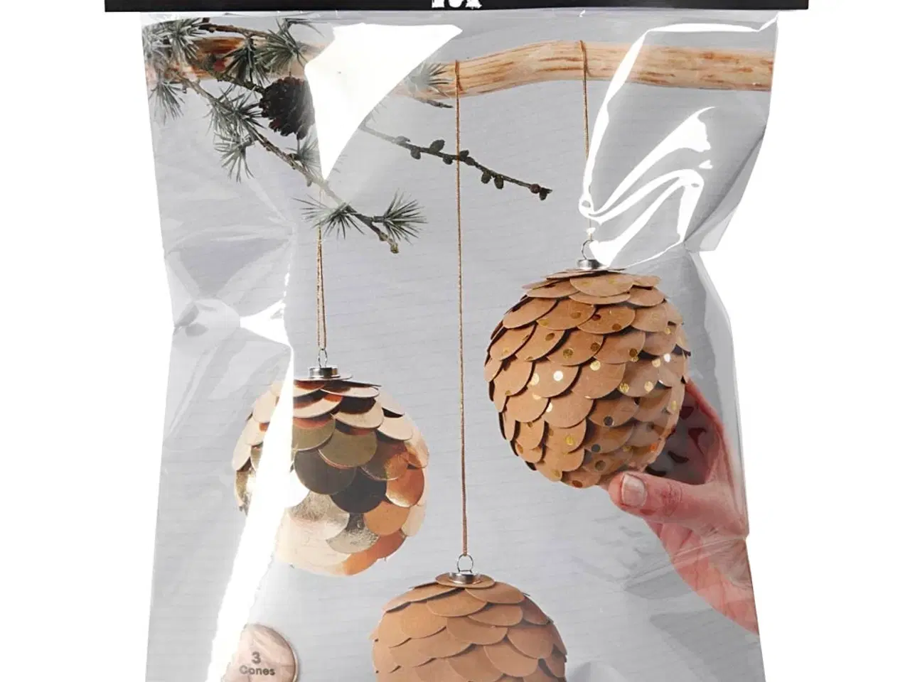 Billede 1 - Guld Kogler af Læderpapir - 8 cm, 3 stk. Dekorationer