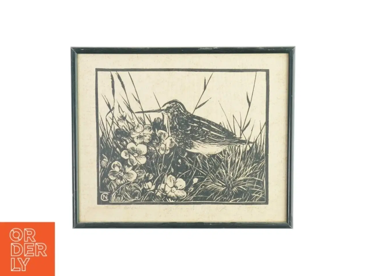 Billede 1 - JOHANNES LARSEN. Træsnit og tryk med motiv af fugl. (str. LB: 33x27,5cm)