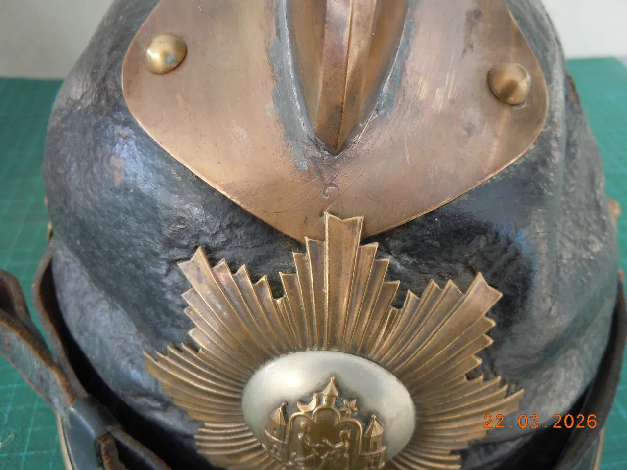 Billede 8 - Læderbrandhjelm, Aarhus Brandvæsen. Brugbar.