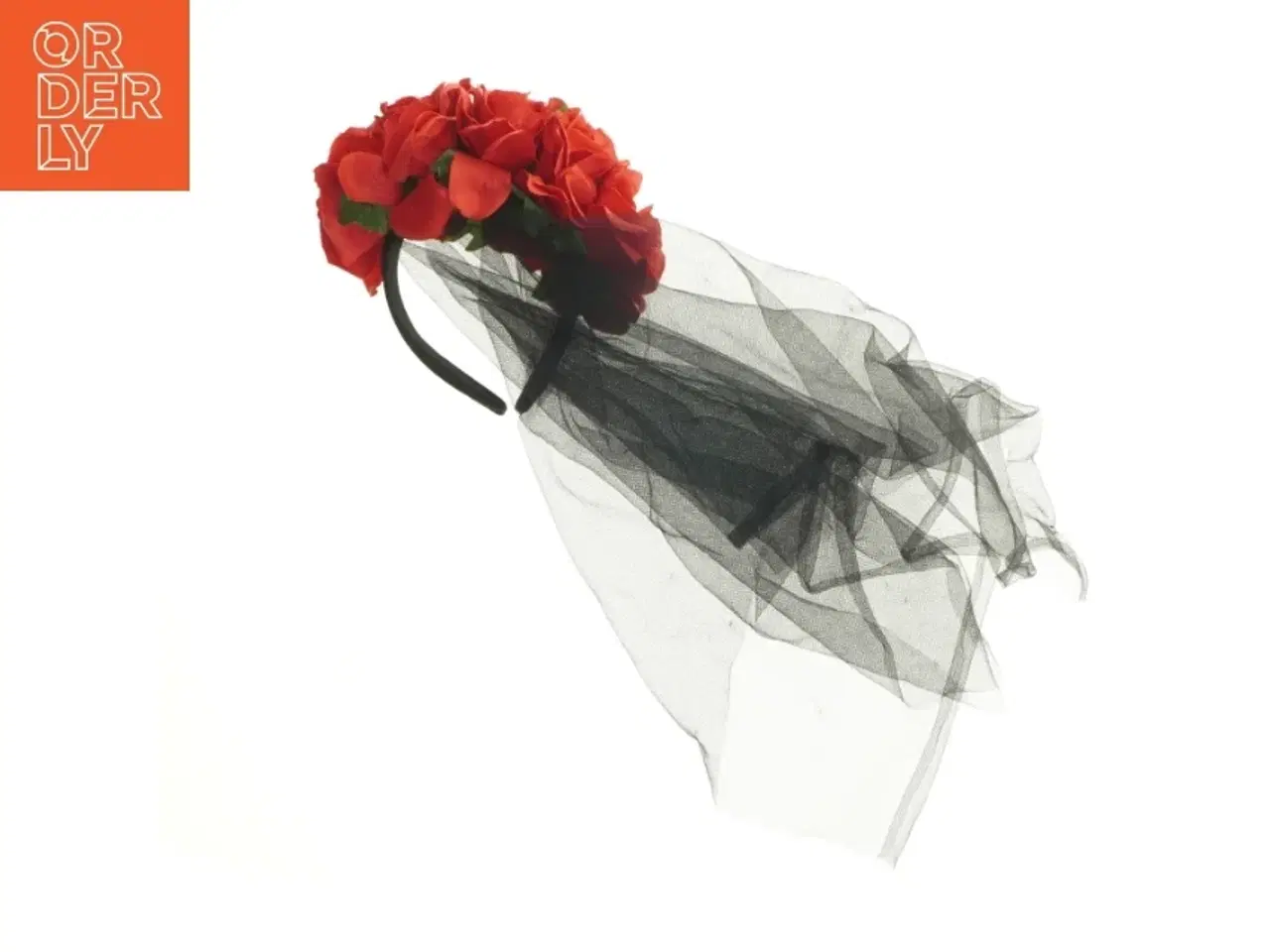 Billede 2 - Hårdbøjle med røde blomster og sort slør (str. 11 cm)