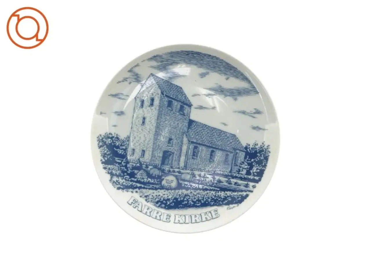 Billede 1 - Porcelæsnplatte "Farre Kirke" fra Svane porcelæn (str. Ø 19 cm)