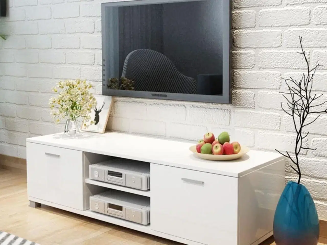 Billede 1 - Tv-bord 140x40,5x35 cm hvid højglans