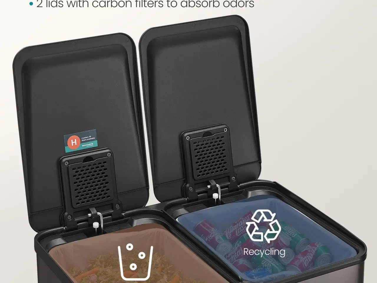 Billede 3 - Dobbelt skraldespand 2 x 30 l med soft-close og pedal – rustfrit stål, skifergrå