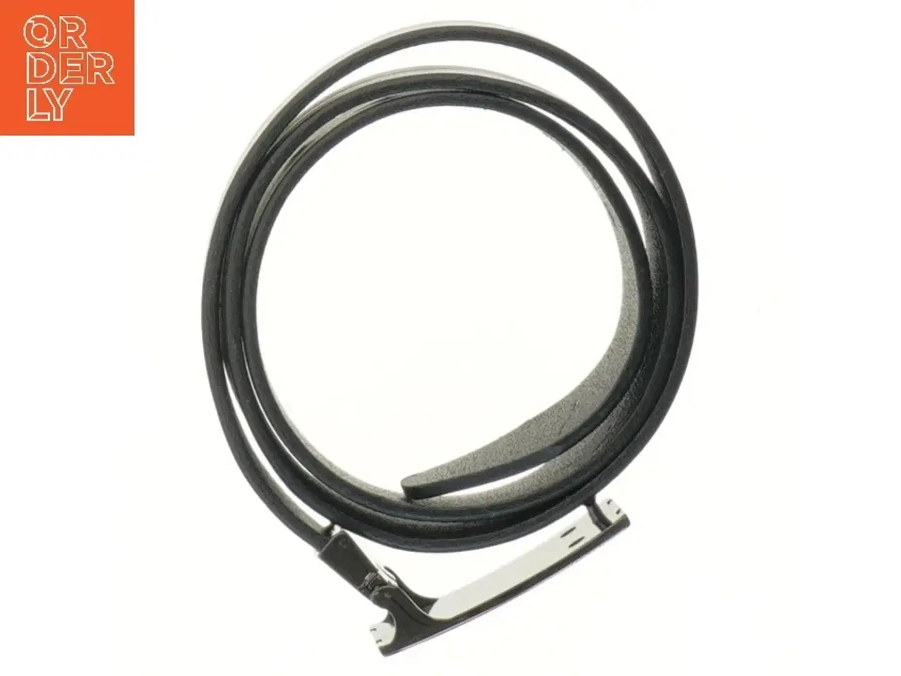 Billede 2 - Sort læderbælte med metalspænde (str. 113 cm)