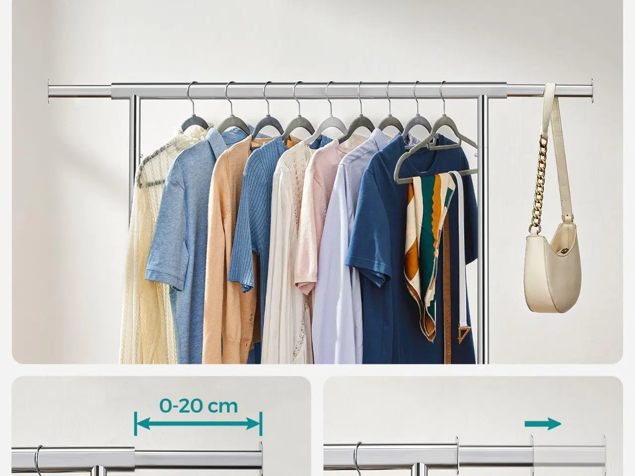 Billede 5 - Tøjstativ på hjul kraftig model, udtrækkelig bøjlestang, 90 kg, sølv