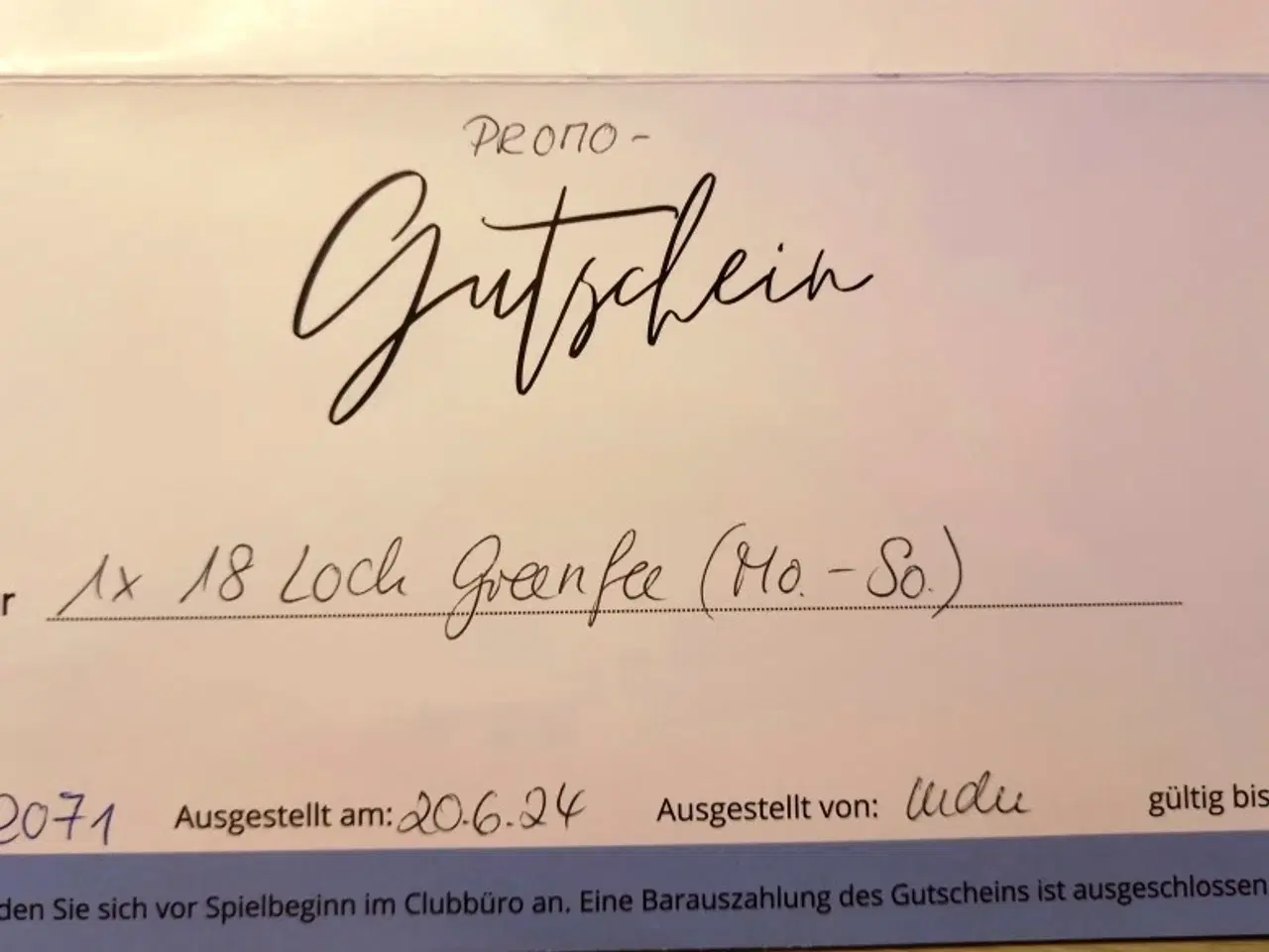 Billede 2 - Golf. Greenfee billet / Gutschein.