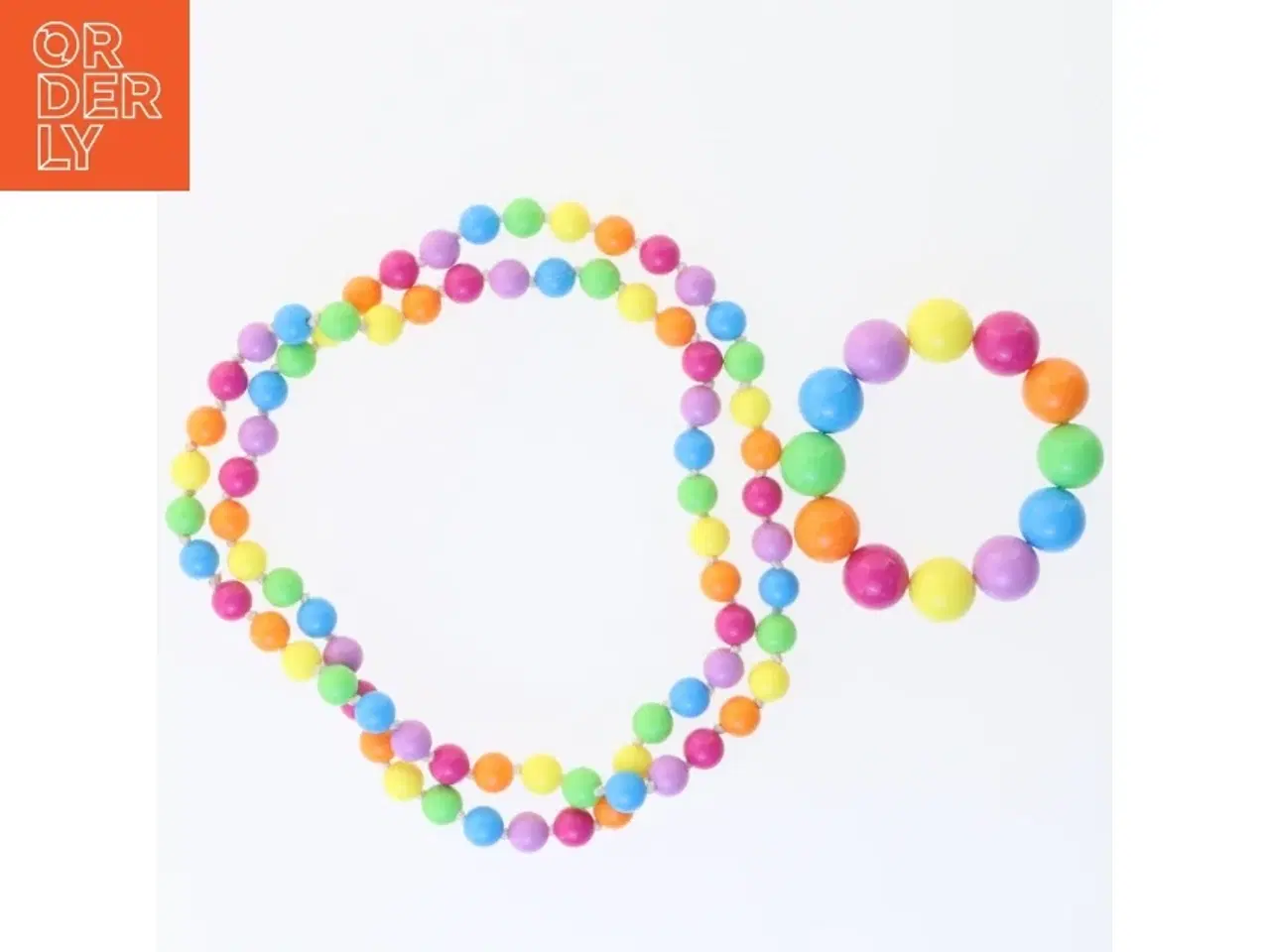Billede 2 - Farverige perlehalskæde og armbånd (str. Y 42 cm og. ø 9 cm)