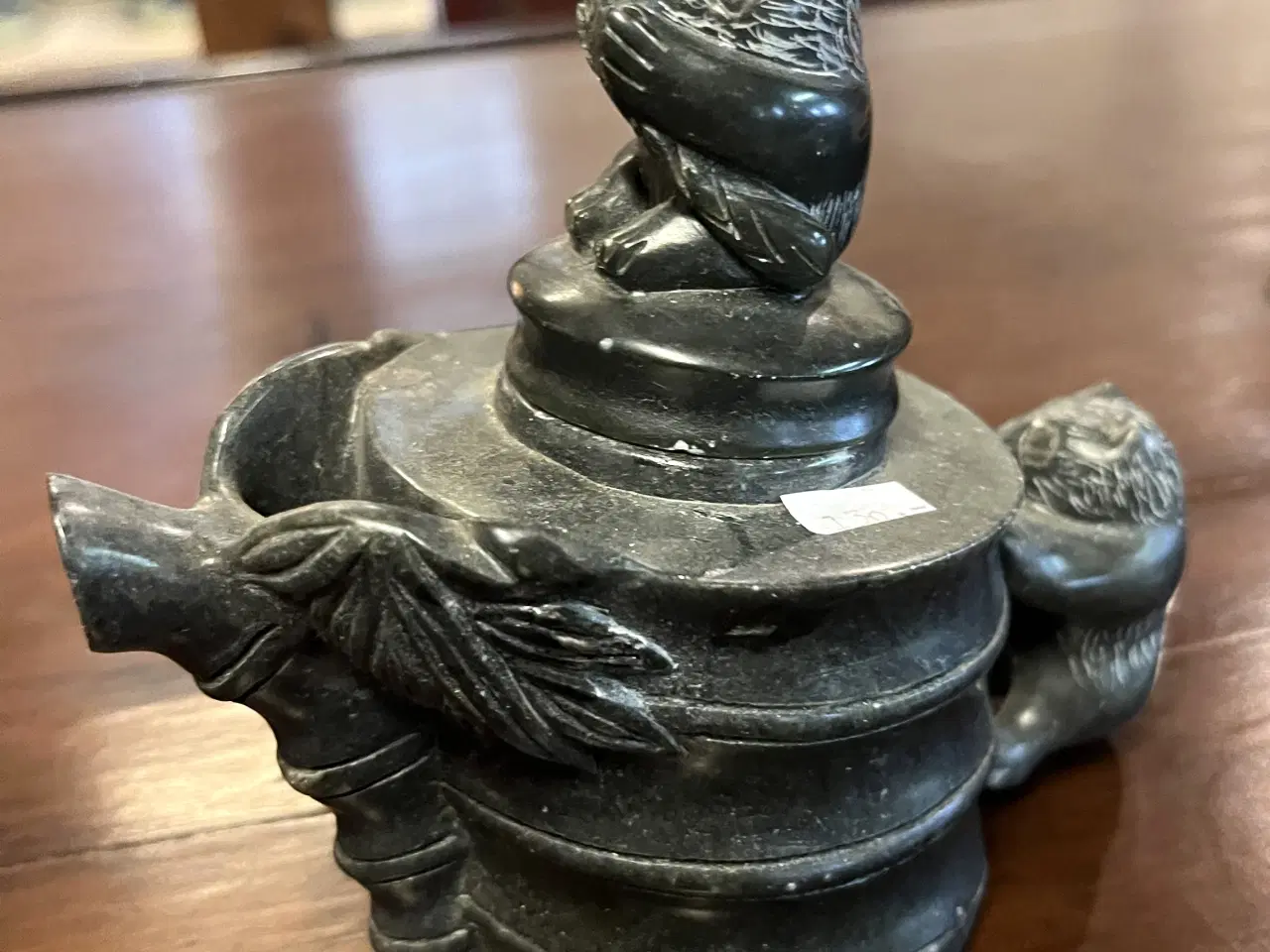 Billede 1 - Kina -Sten tepotte m. bjørn på låg