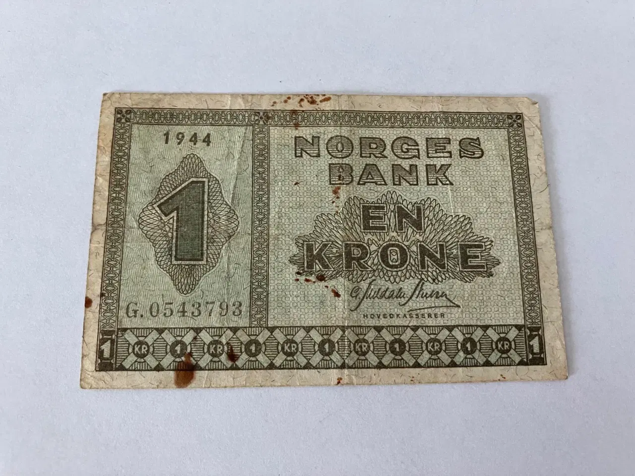 Billede 1 - 1 Krone 1944 Norge - Dårlig stand