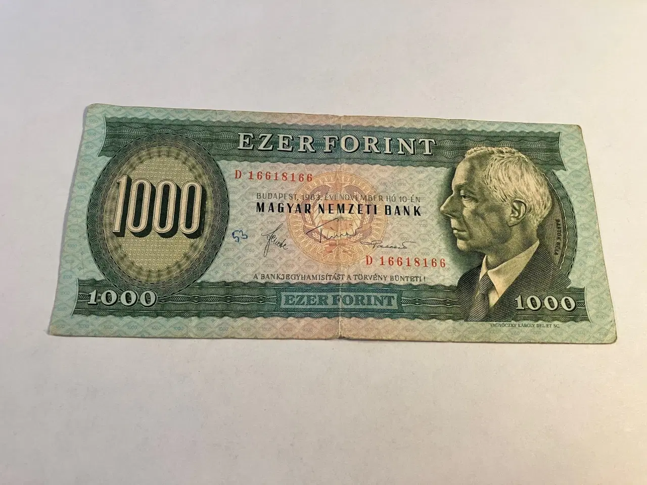 Billede 1 - 1000 Forint Ungarn - Bemærk kuglepen på front