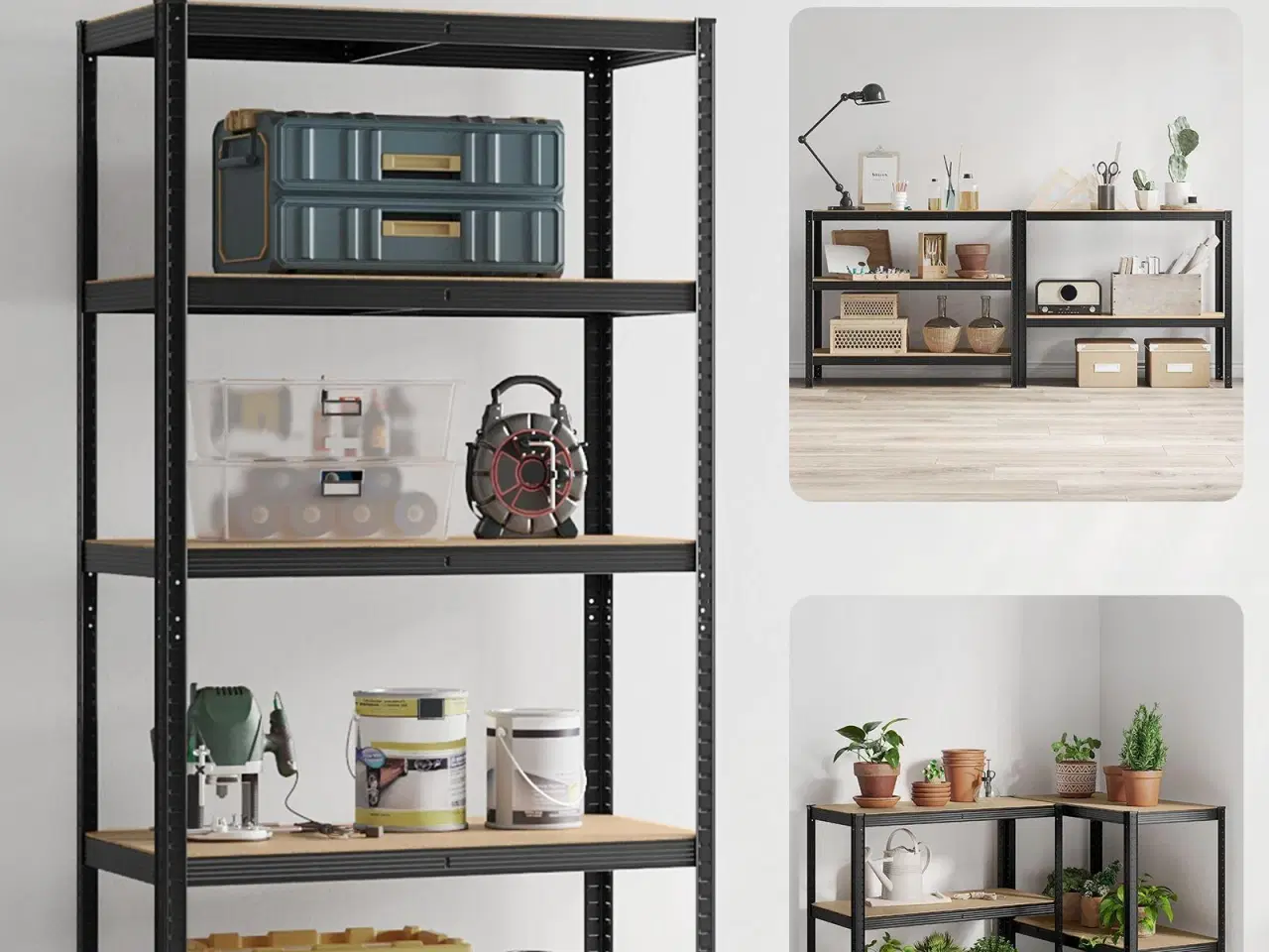 Billede 6 - Reol med 5 hylder stålhylle, 50 × 100 × 200 cm, sort