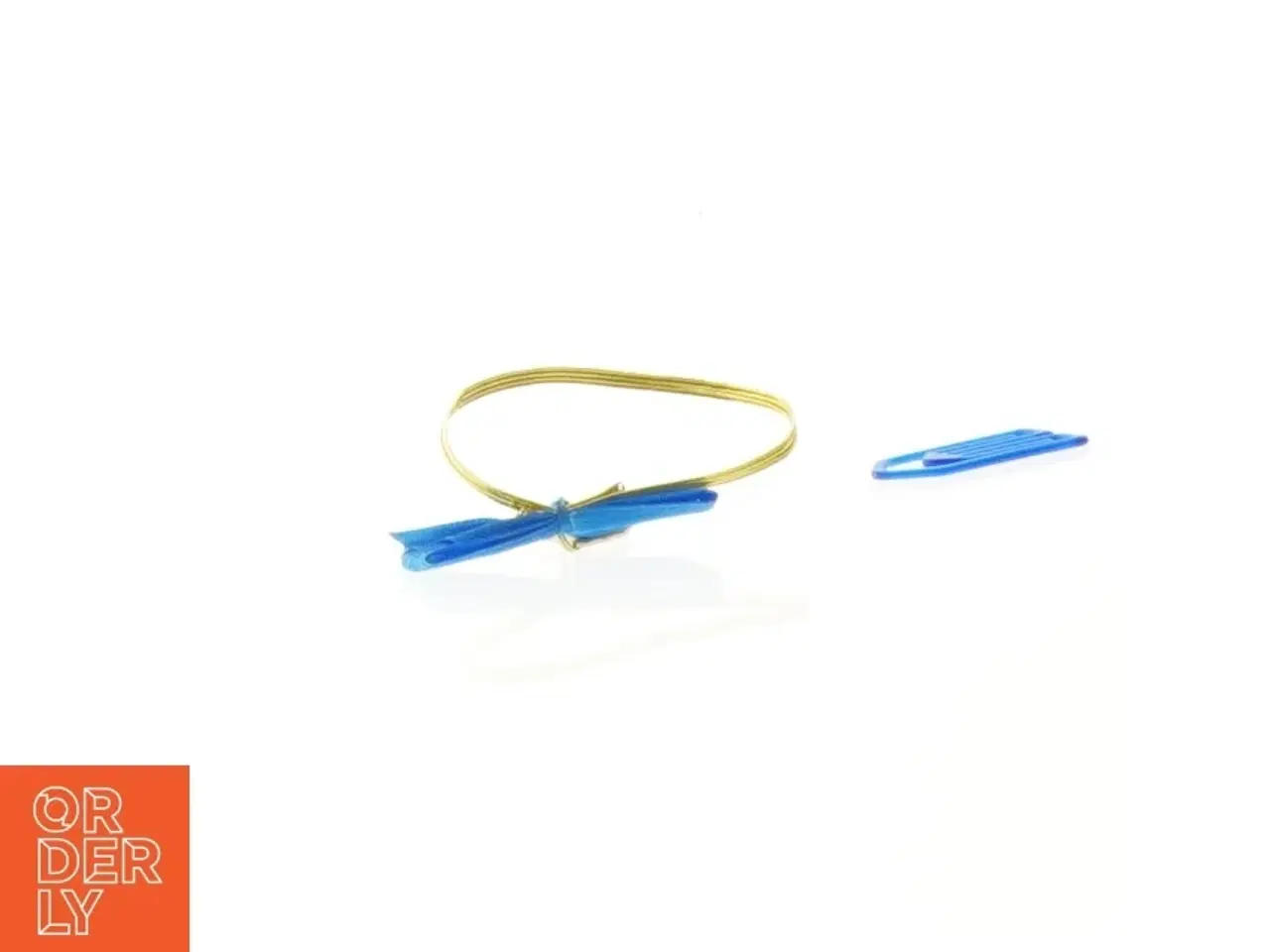 Billede 3 - Guldarmbånd med blå sløjfe og klips (str. 4 cm)