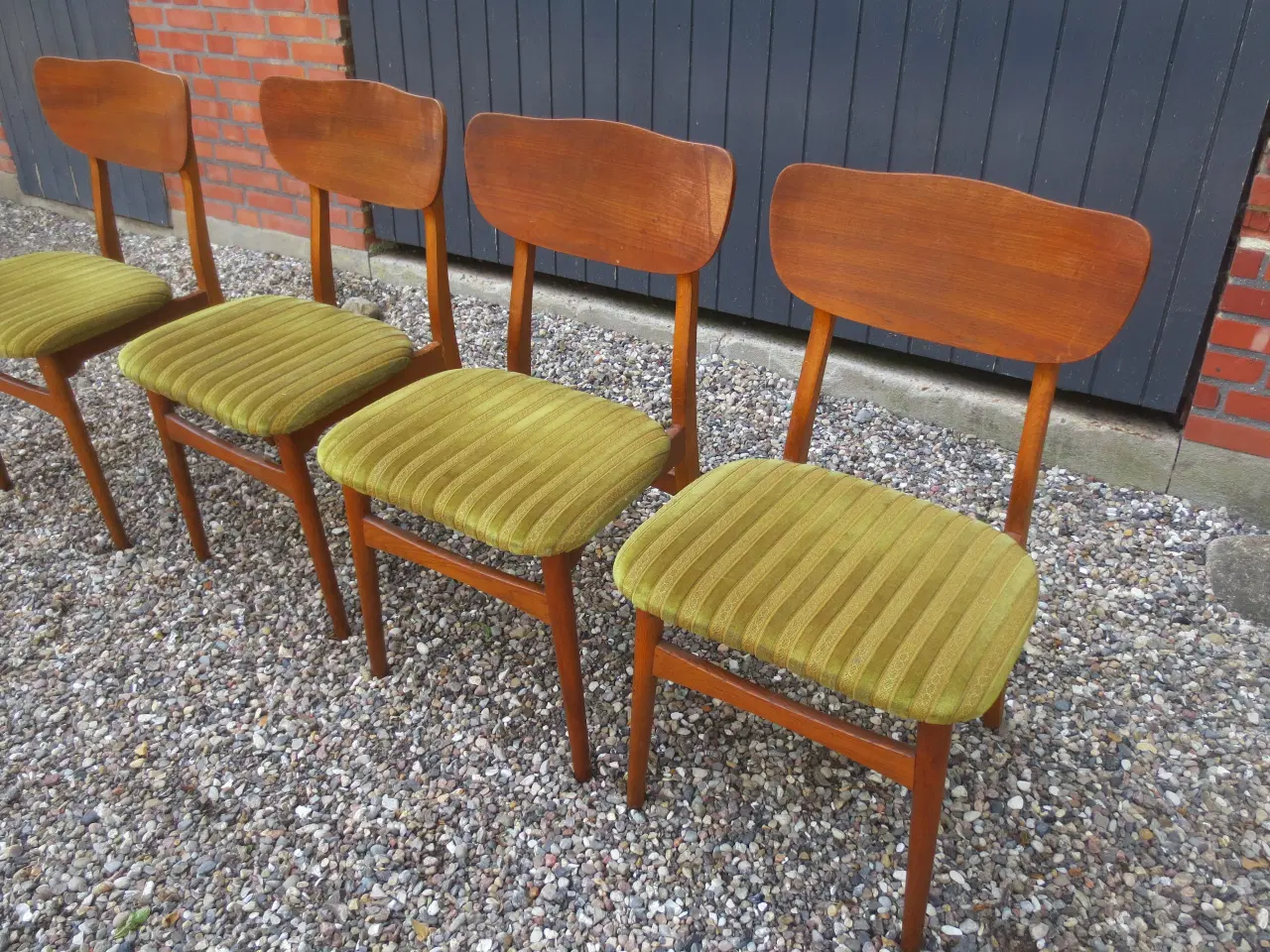 Billede 1 - 4 stk Teak Spisestuestole med Grøn stof 