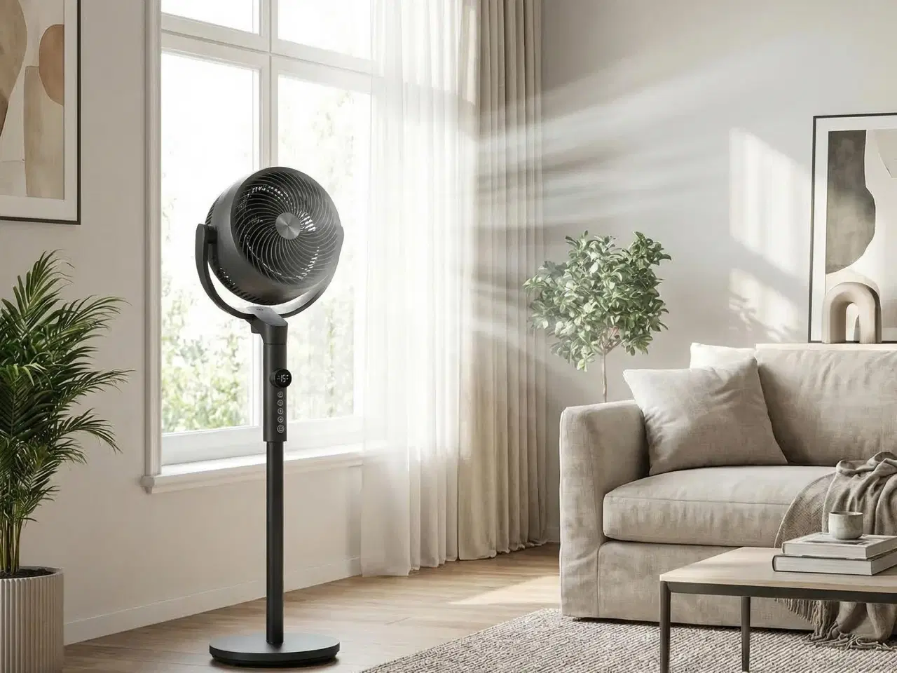 Billede 4 - Søjleventilator med fjernbetjening – højdejusterbar, 15 hastigheder, oscillation, timer, støjsvag – sort