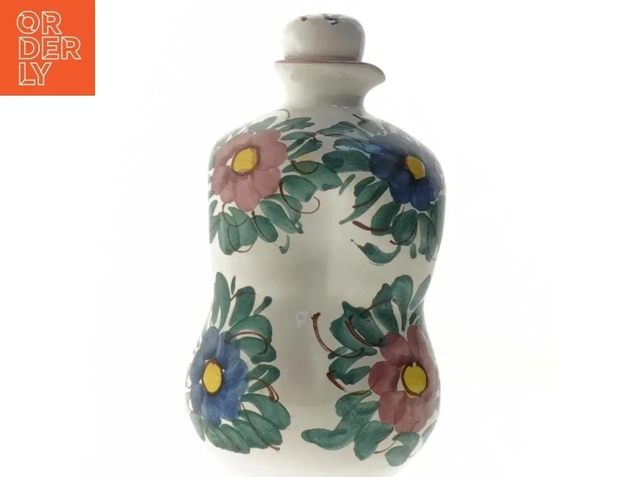 Billede 2 - Flaskelignende keramik dekoreret med blomster (str. 8,5x8,5x16 cm)