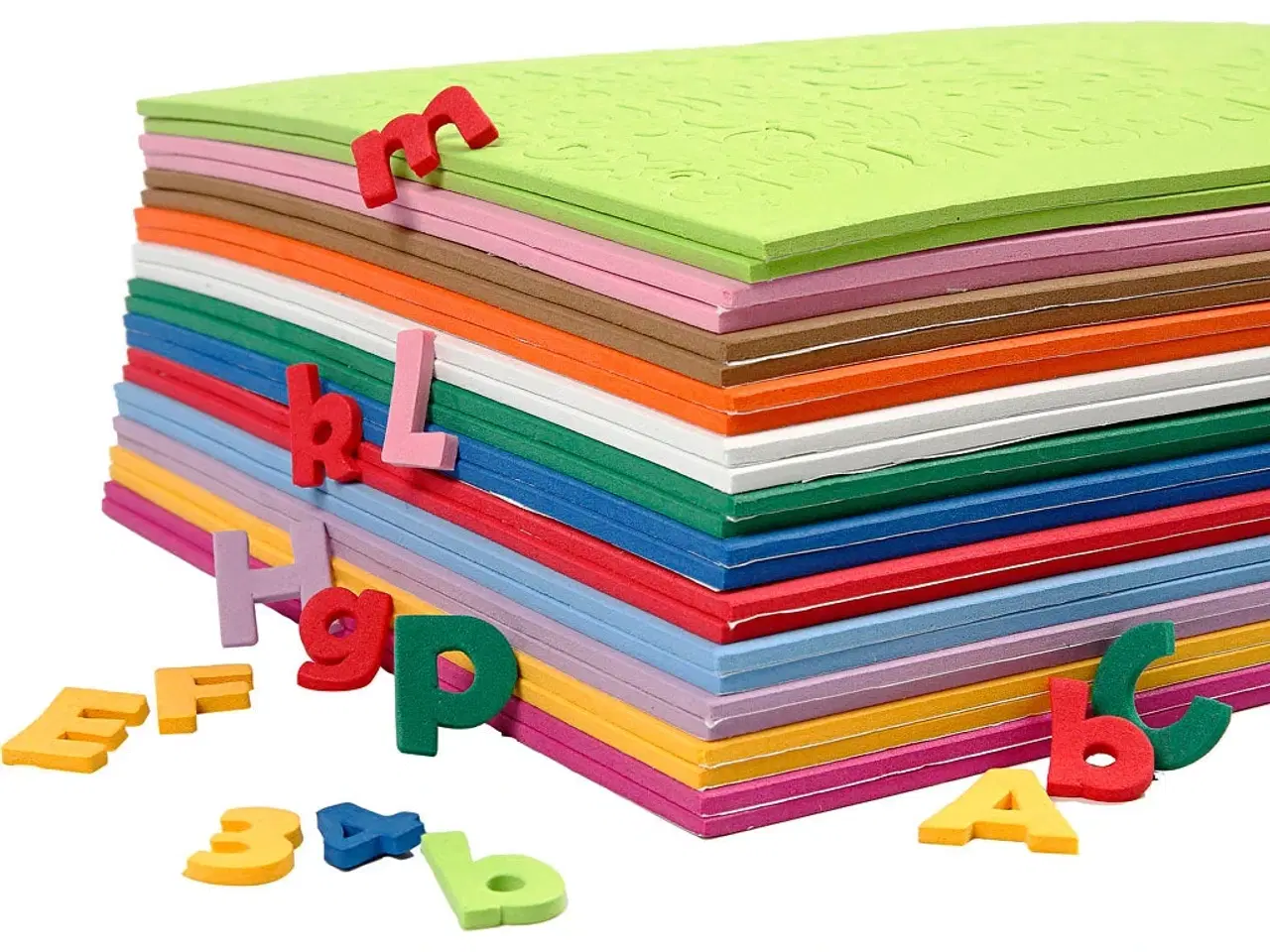 Billede 1 - Mosgummibogstaver og -tal, H: 20 mm, tykkelse 3 mm, ass. farver, 24ass. ark/ 1 pk.