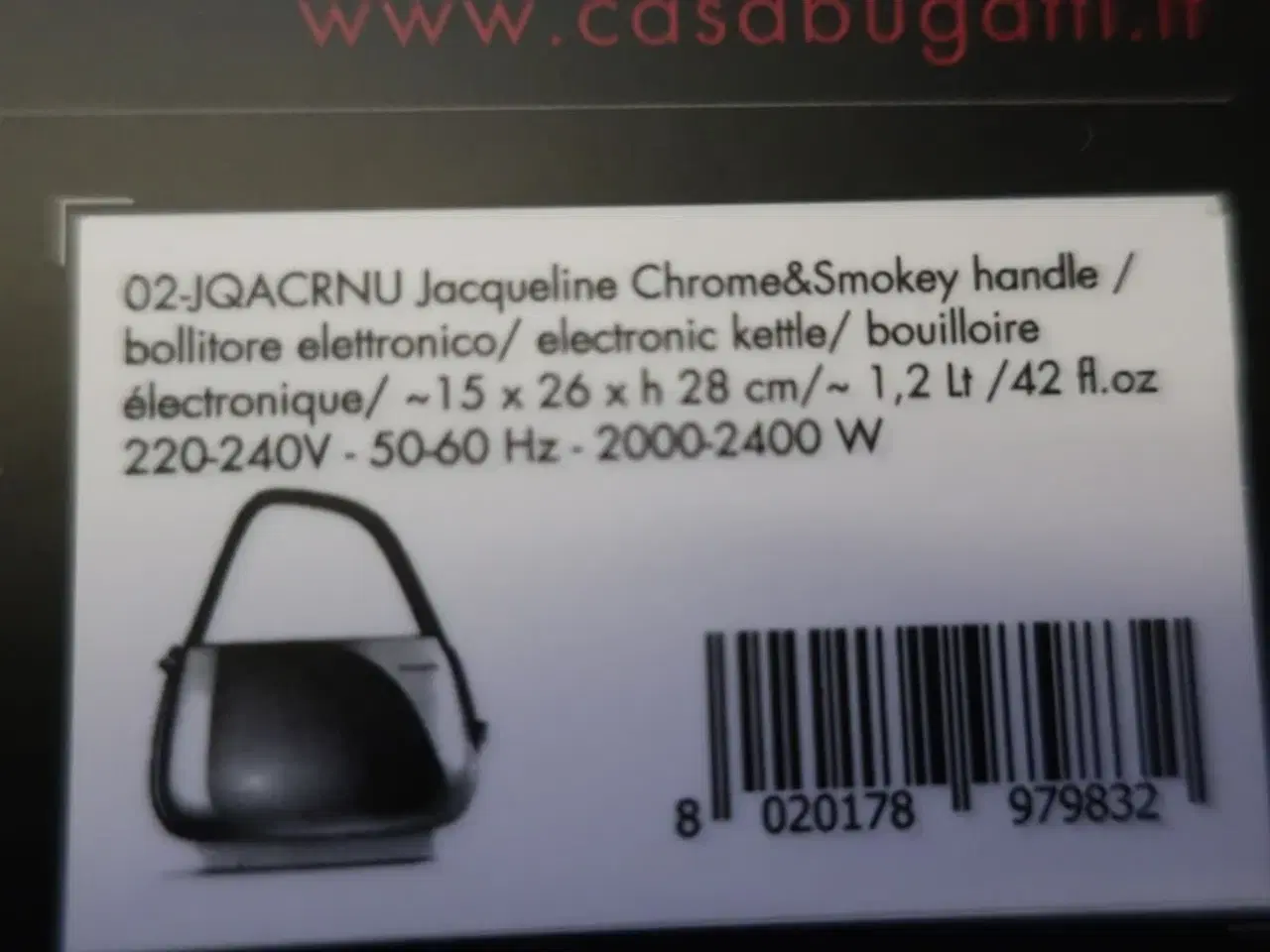 Billede 3 - El-keddel BUGATTI JAQUELINE 02-JQACRNU med smokey håndtag