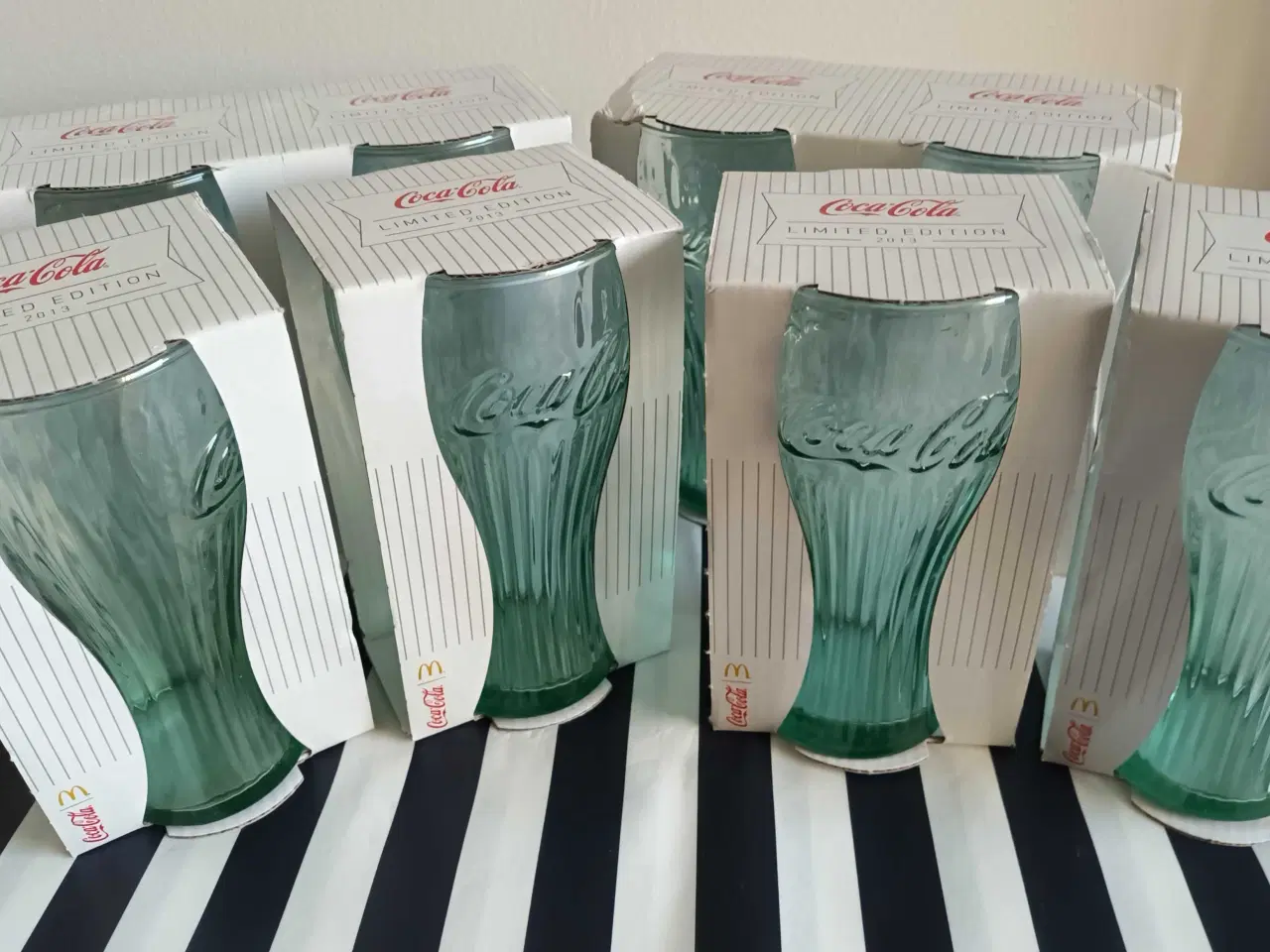 Billede 1 - 8 grønne Coca-Cola glas 30 cl, lodrette striber 
