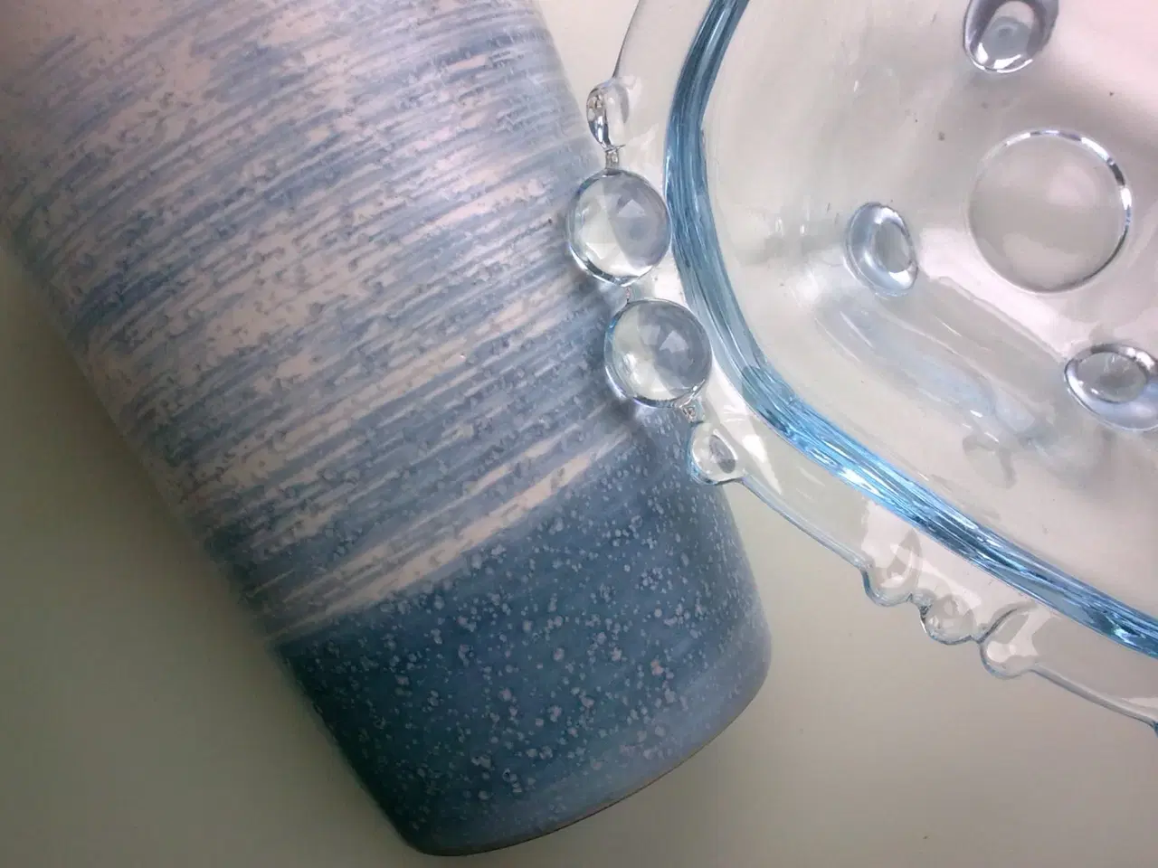 Billede 4 - Havfugle på keramik bæger vase cylinder lyseblå