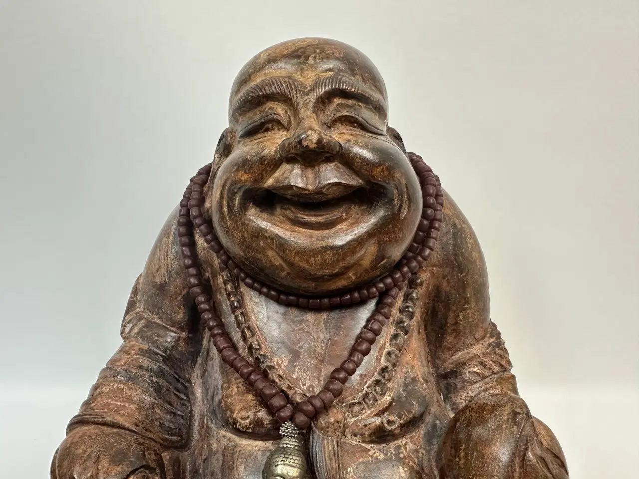 Billede 4 - Stor asiatisk Budda træfigur / træskulptur