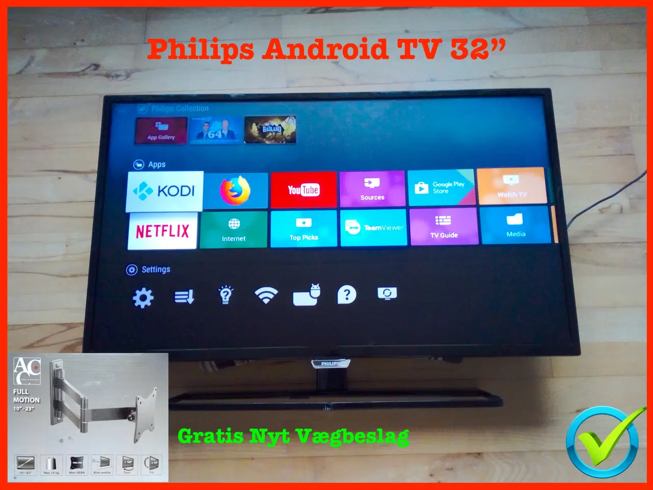 Billede 1 - Philips 32" Android TV med gratis nyt vægbeslag