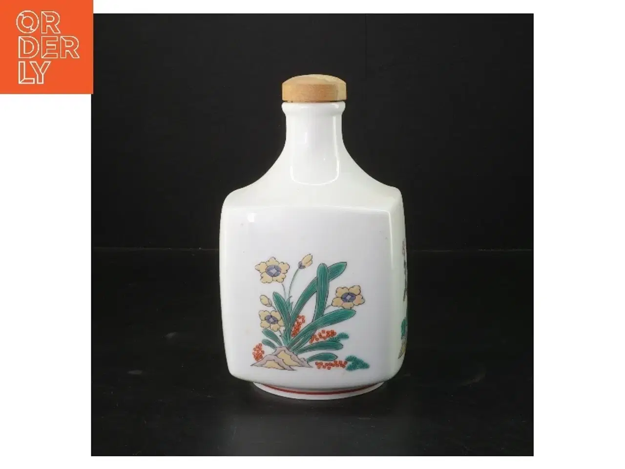 Billede 2 - Porcelænsflaske med korklåg og blomstermotiv (str. 20 cm)