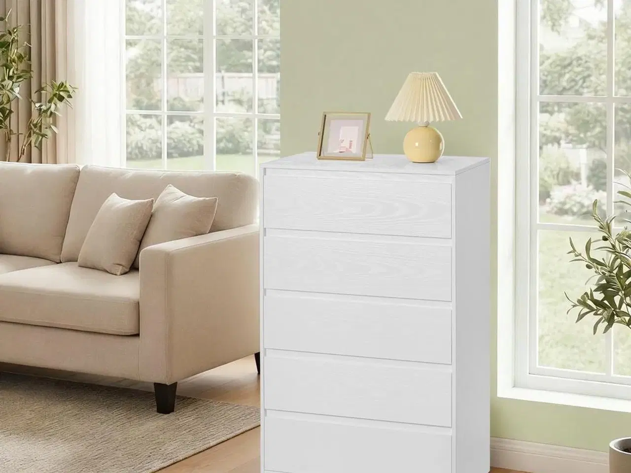Billede 4 - Kommode med 5 skuffer - slankt opbevaringsmøbel, moderne, snehvid 40 × 60 × 97,4 cm