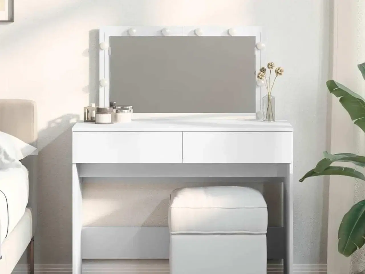 Billede 1 - Makeupbord med LED-lys 100x40x120 cm hvid