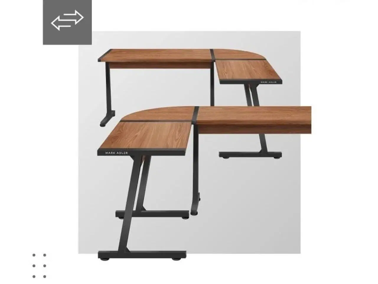 Billede 3 - Gaming bord L-form MARK ADLER Leader 5.5 WN – hjørneskrivebord i valnød/ sort