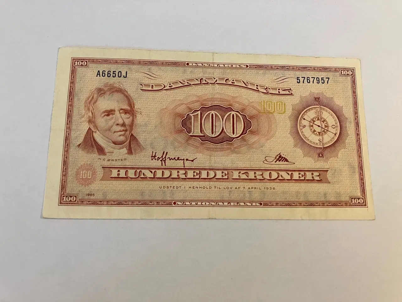 Billede 1 - 100 kroner 1965 Erstatningsseddel Danmark