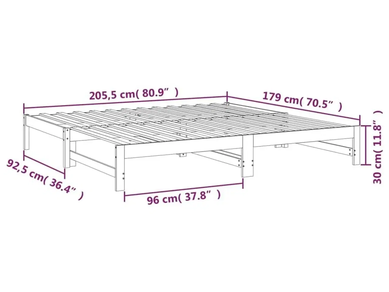 Billede 12 - Daybed med udtræk 2x(90x200) cm massivt fyrretræ