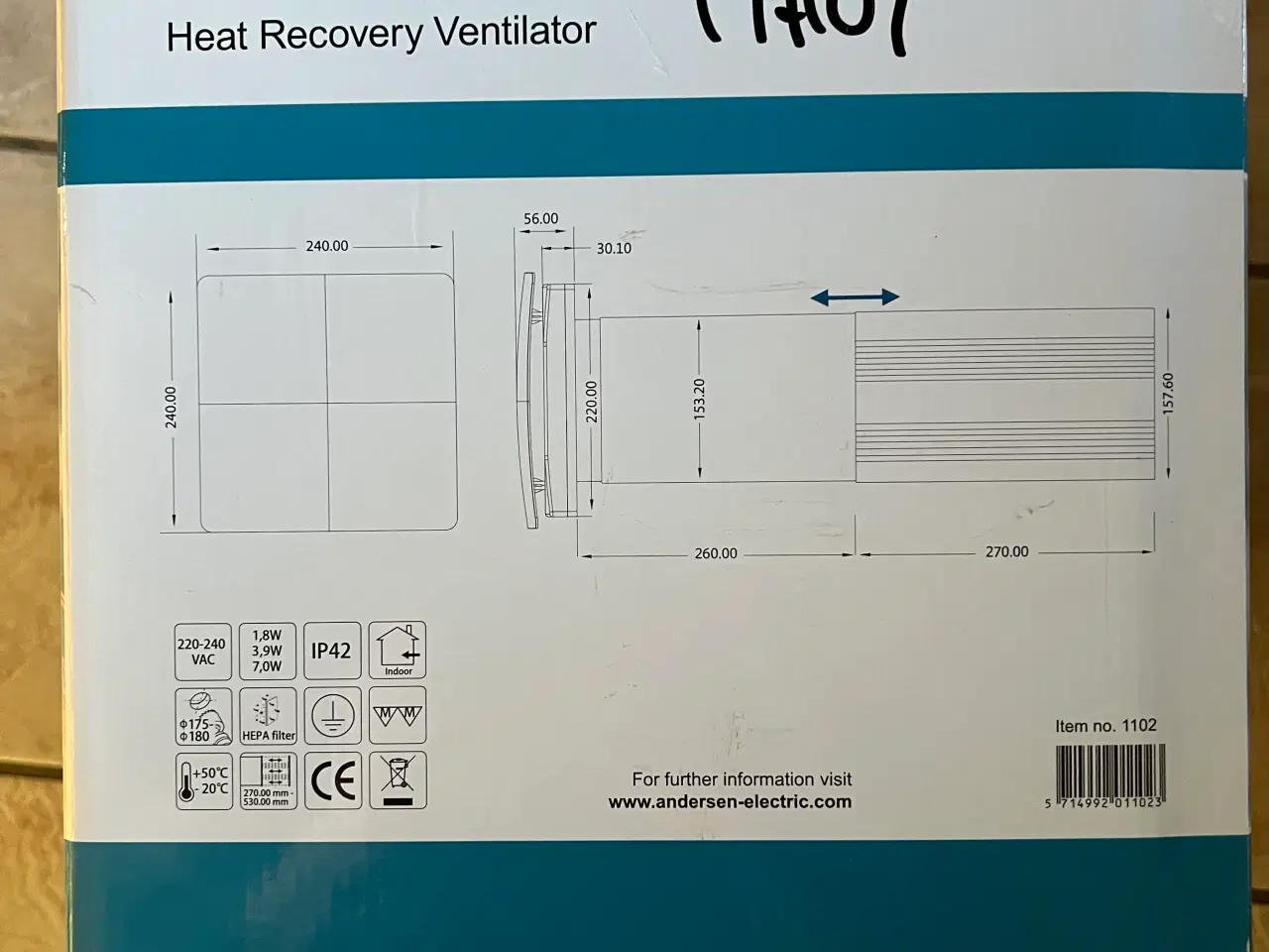 Billede 2 - Andersen Electric Ventilator