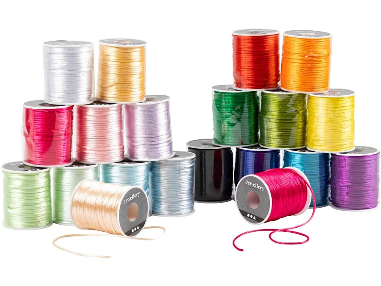 Billede 1 - Satinsnor, tykkelse 2 mm, pastelfarver, stærke farver, 20x50m/ 1 pk.