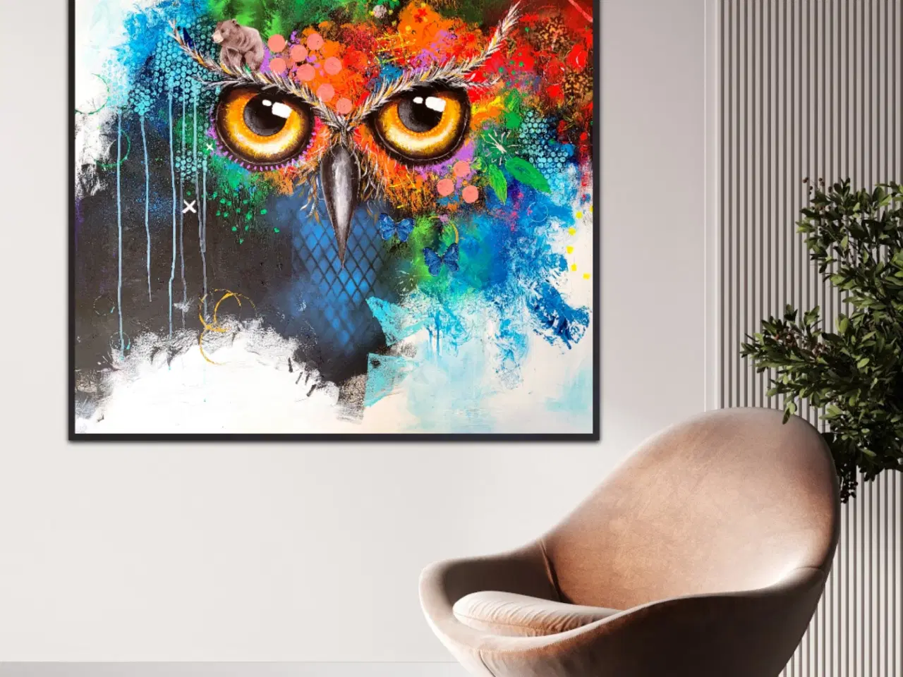 Billede 2 - Akrylmaleri 'The eyes of an Owl' 100x100 cm