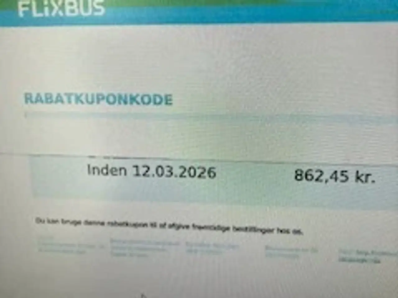 Billede 1 - 2 Flixbus kuponkoder 2100 kr
