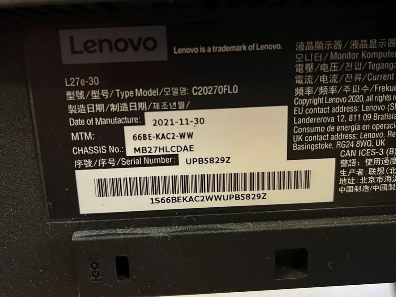 Billede 3 - 27" Skærm LENOVO L27e-30