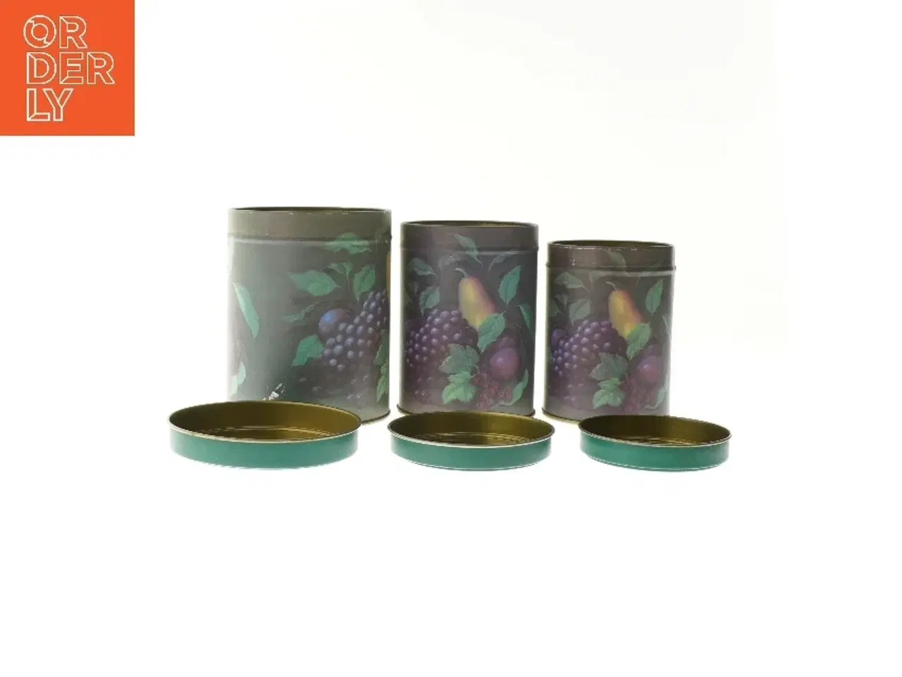 Billede 3 - Runde opbevaringsdåser med frugtprint (str. 11,5 cm og 13 cm og 13,7 cm)