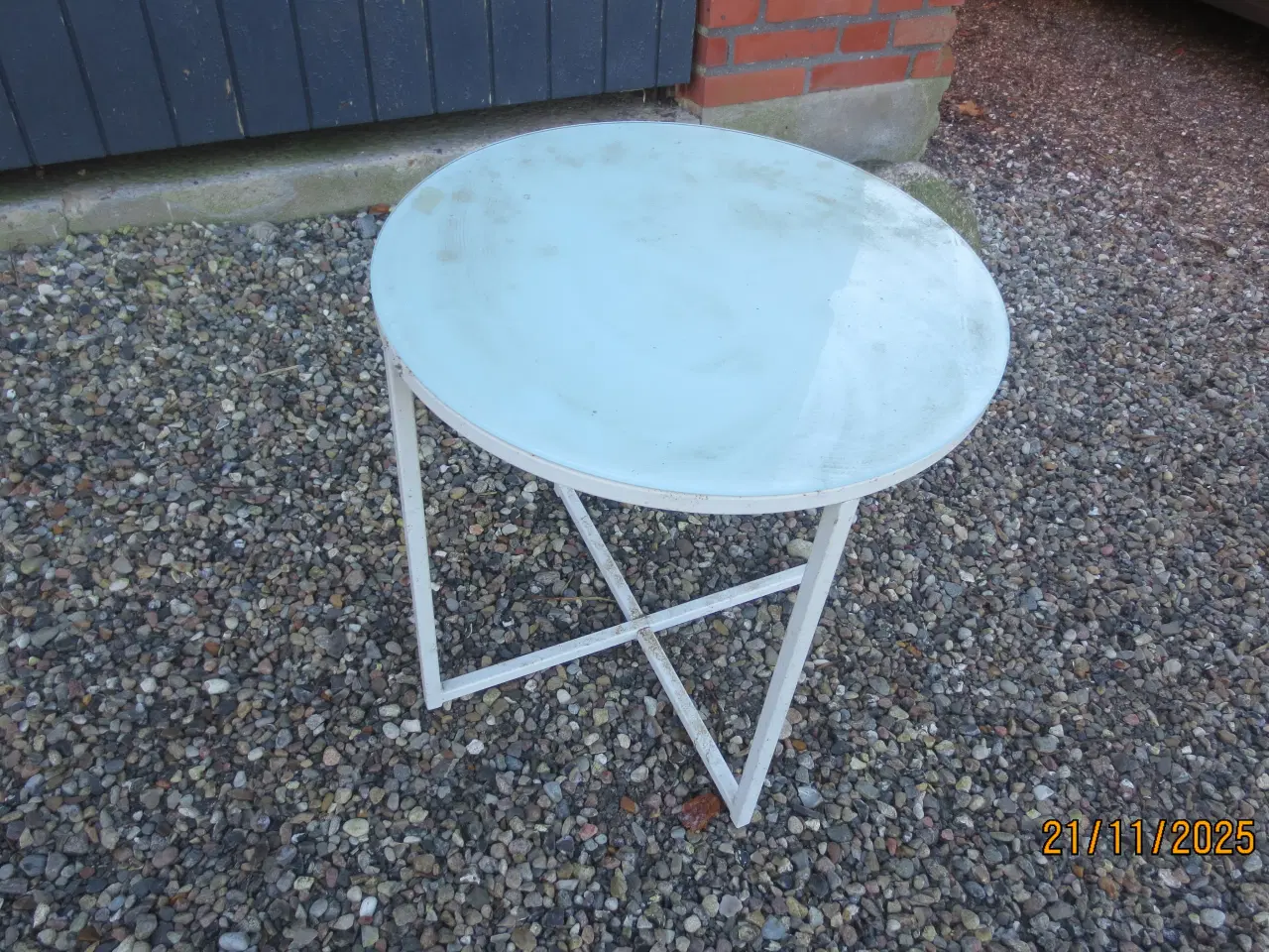 Billede 2 - 1 stk Rund Sidebord med Hvid glasplade 