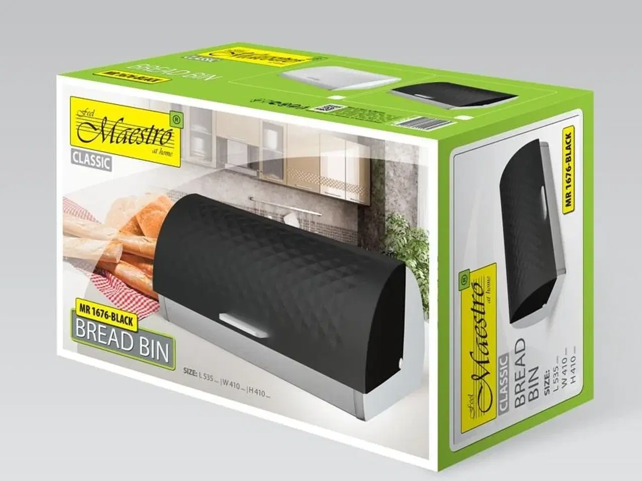 Billede 1 - Brødkasse Maestro – sort, rustfrit stål (MR-1676)