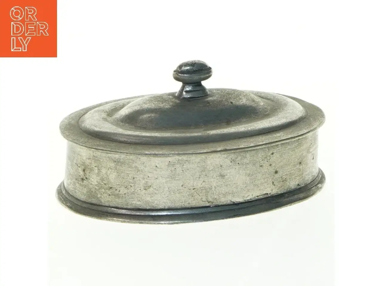 Billede 1 - Oval metalæske med låg (str. 13,5x9x6 cm)