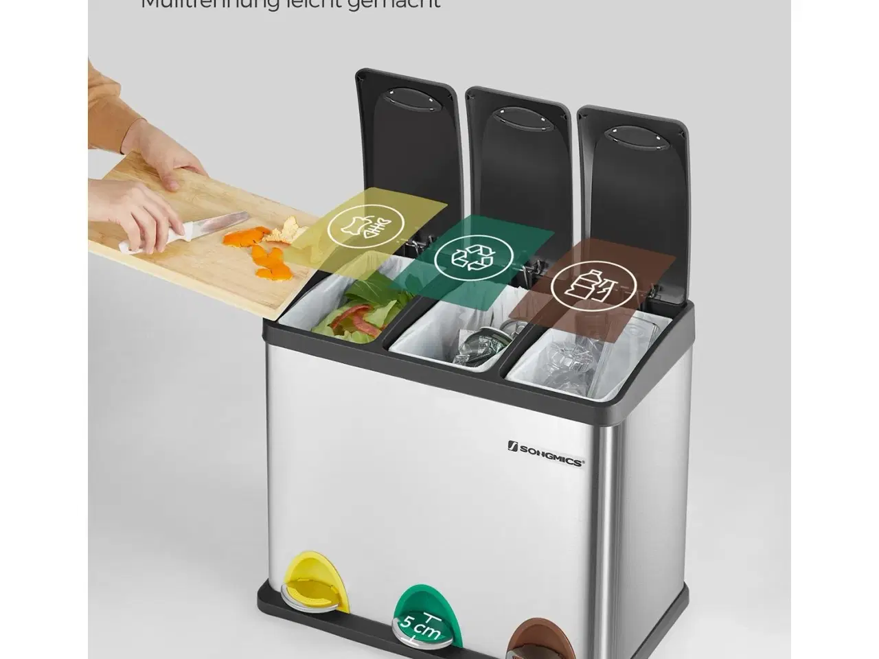 Billede 3 - Skraldespand med pedal 3-i-1 24 l, stål, sølv