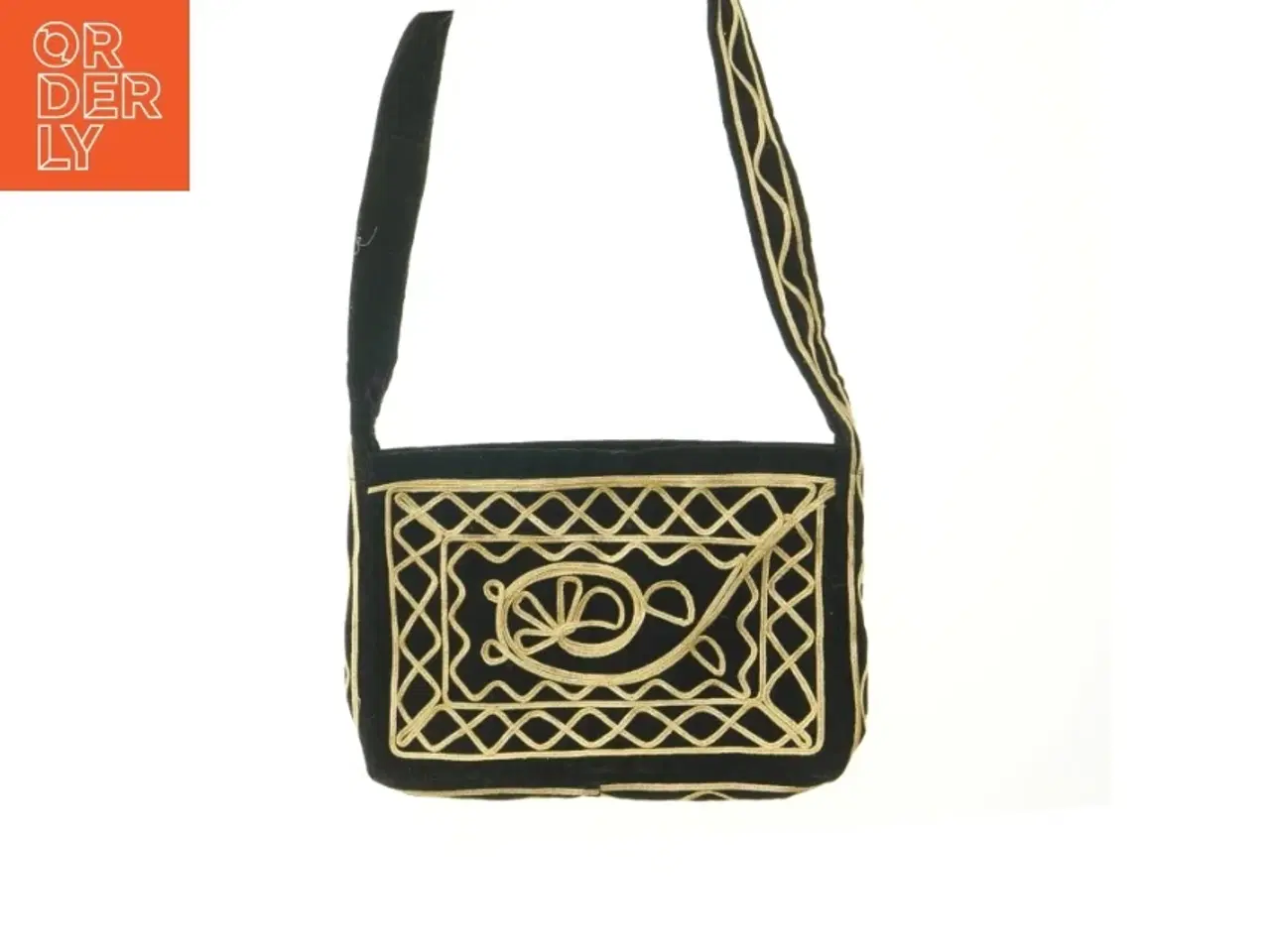 Billede 2 - Sort håndtaske med gyldne broderier (str. 29x20 cm)