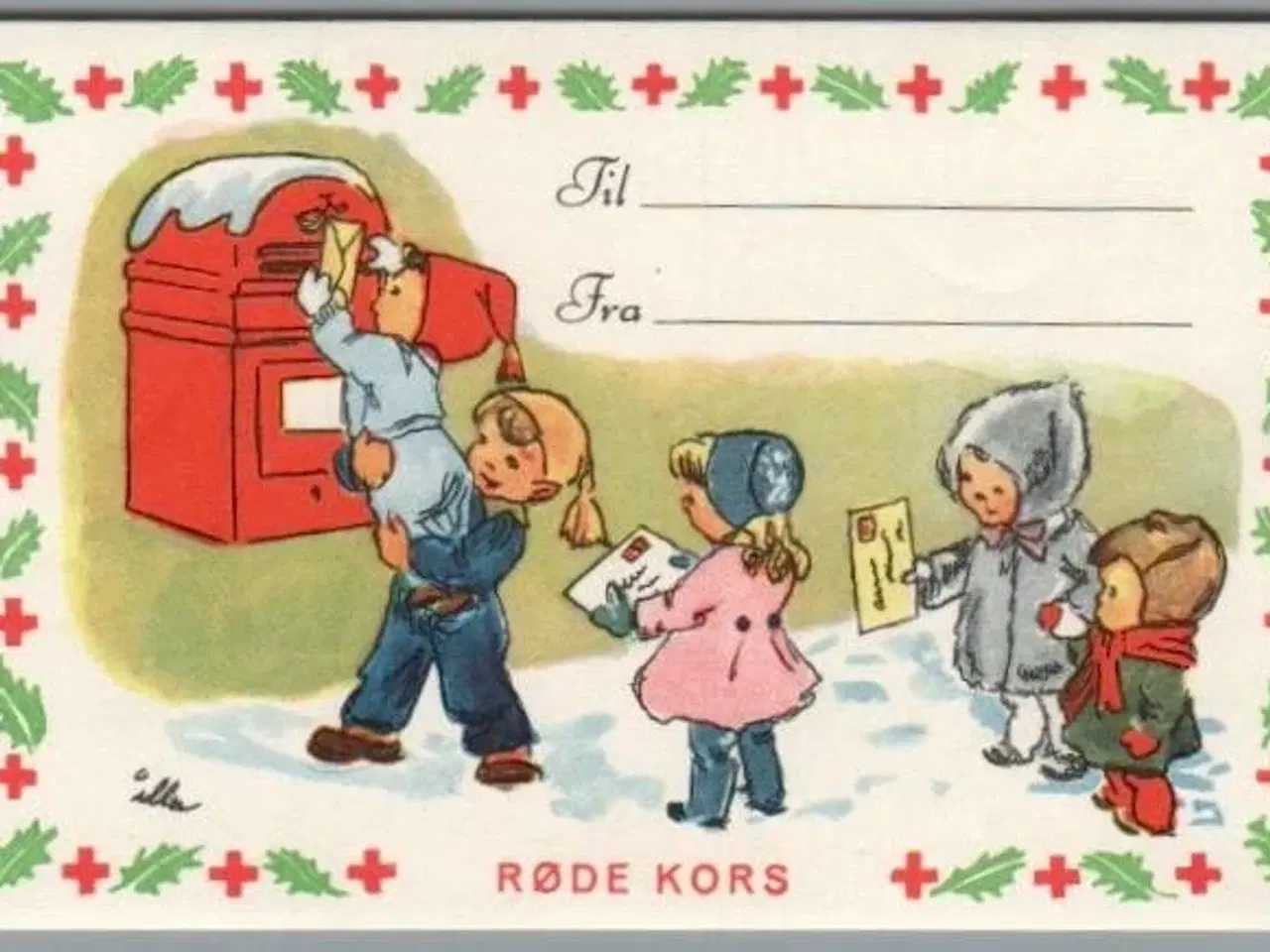 Billede 1 - Illa - Røde Kors - Til og Fra kort  (11x7 cm) - Til påklæbning !