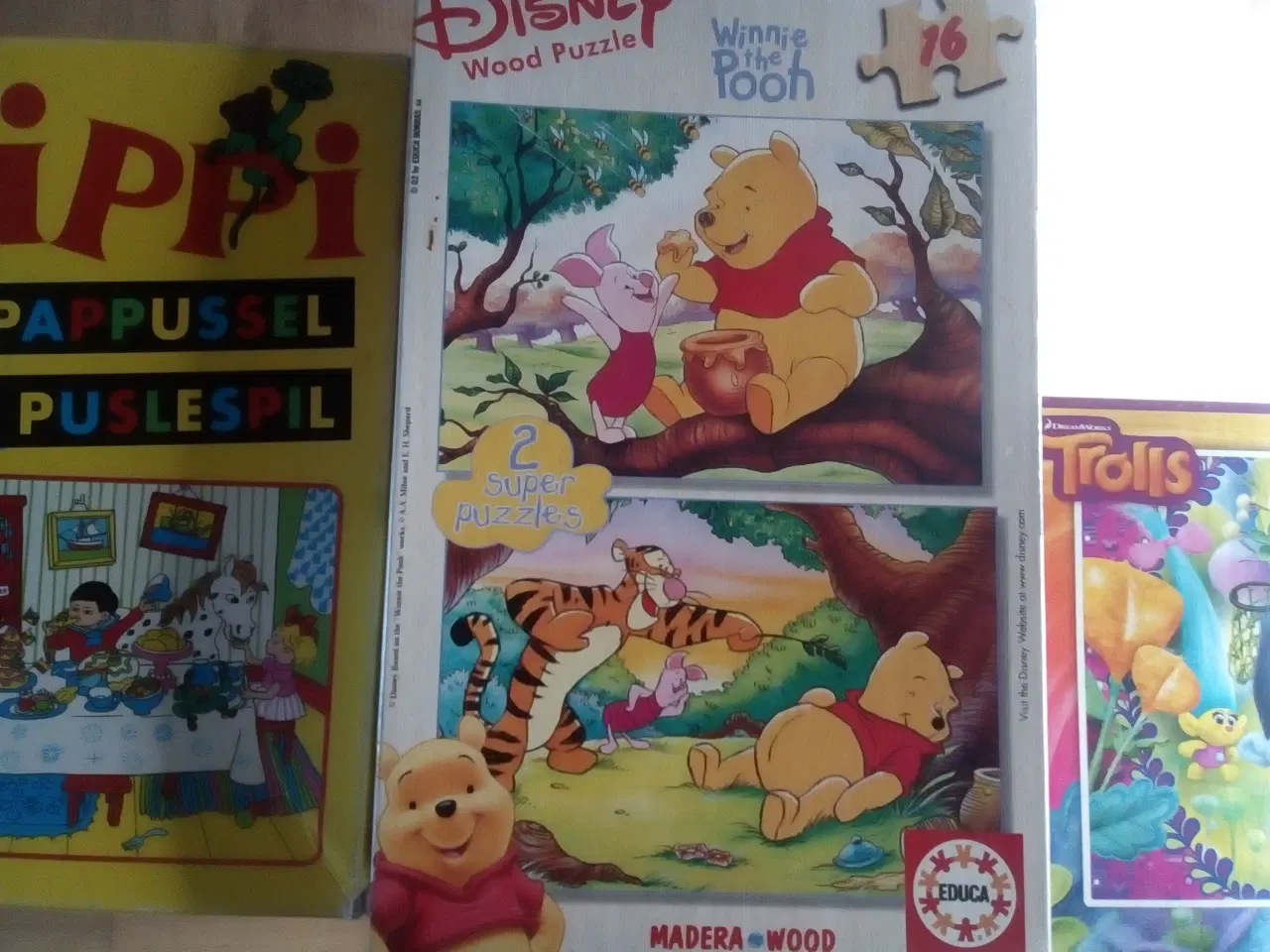 Billede 2 - Puslespil med enten Pippi, Peter Plys elle Trolls